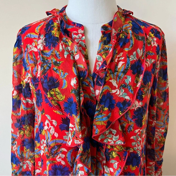 Saloni Tilly Ruffle Floral Silk Mini Dress 26017 - Picture 4 of 10